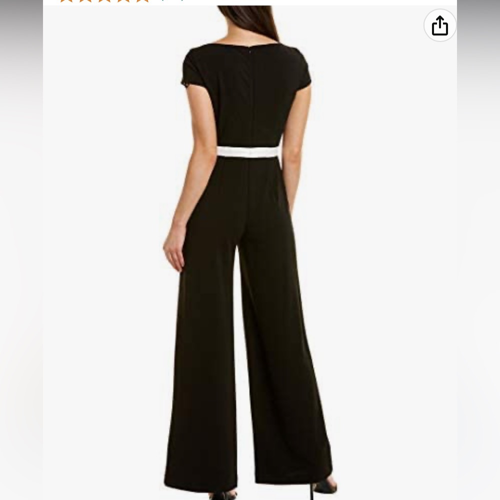 Donna Morgan Woman’s short sleeve contrast jumpsuit wide leg black white size 6 - Picture 2 of 8